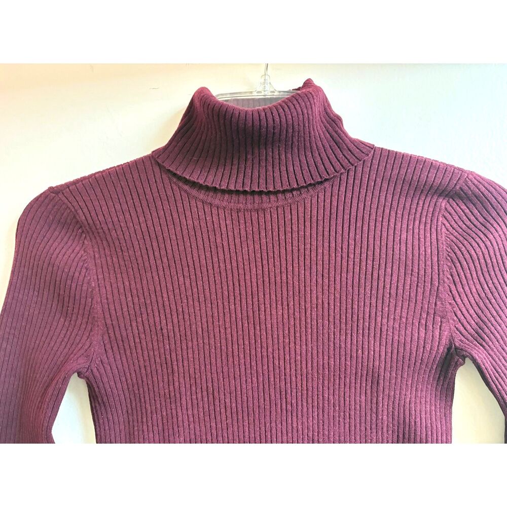 Lauren Ralph Lauren Turtleneck Sweater Burgundy Cotton Modal Nylon Ribbed Top XS - Picture 3 of 8